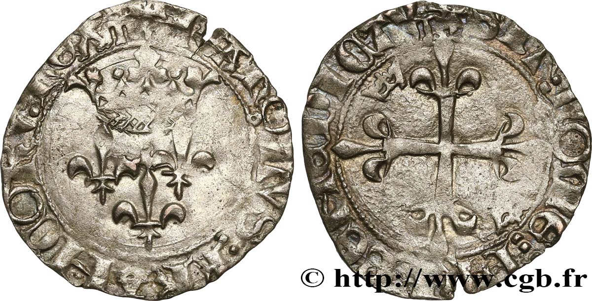 CHARLES, REGENCY - COINAGE WITH THE NAME OF CHARLES VI Gros dit  florette  n.d. Montpellier MBC