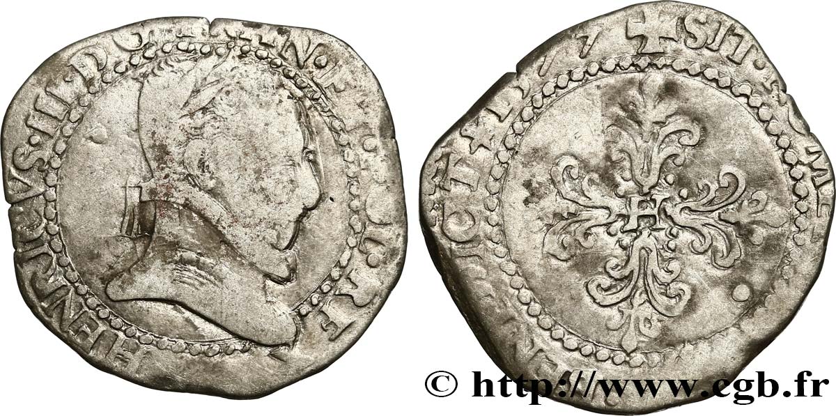 HENRI III Demi-franc au col plat 1577 Limoges B+
