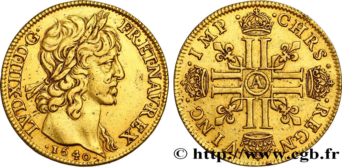 LOUIS XIII LE JUSTE Double louis d or aux huit L (effigie de Jean Warin) 1640 Paris, Monnaie du Louvre TTB/TTB+