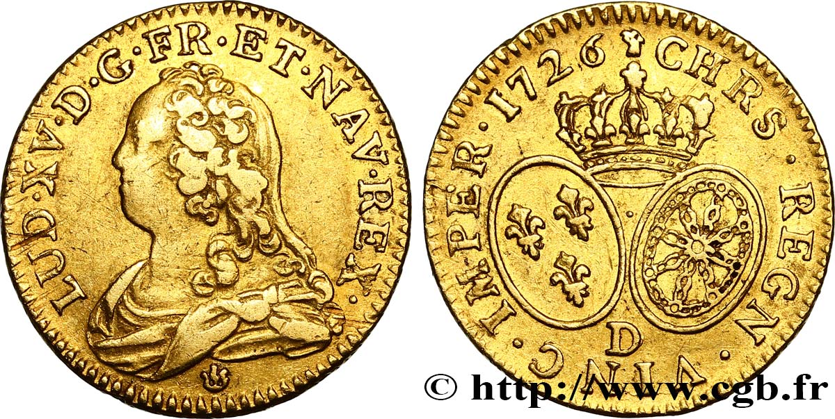 LOUIS XV DIT LE BIEN AIMÉ Louis d or aux écus ovales, buste habillé 1726 Lyon TTB