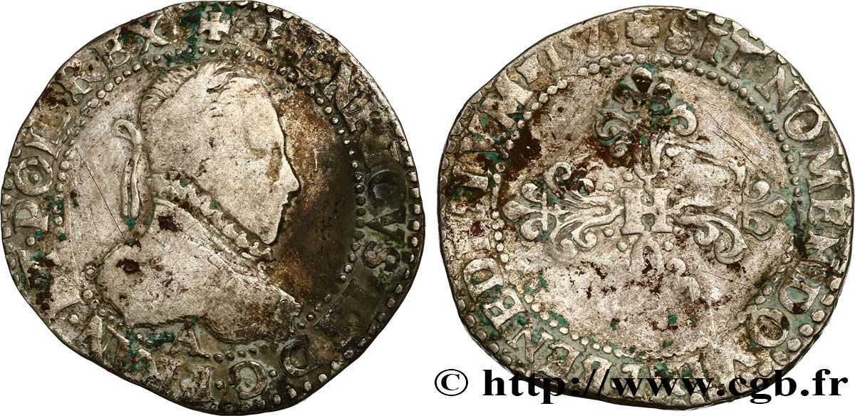 HENRY III Demi-franc au col gaufré 1575 Paris BC