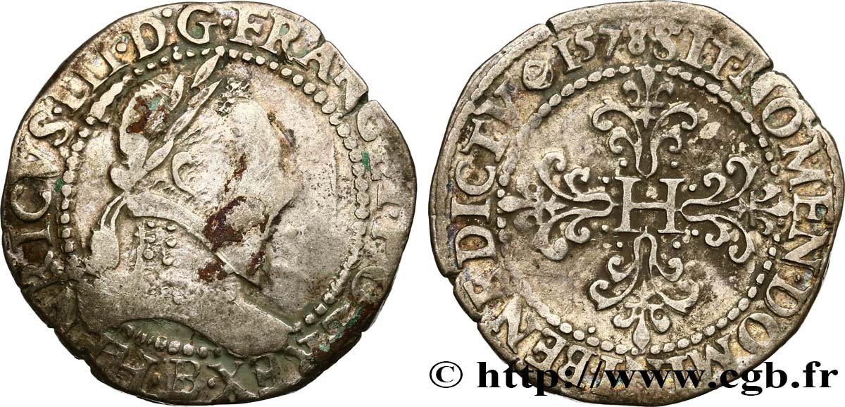 HENRI III Franc au col plat 1578 Rouen TB/TTB