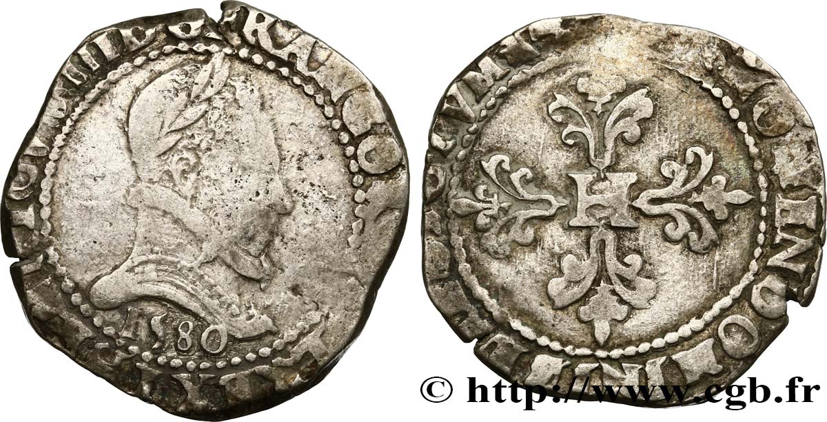HENRI III Franc au col plat 1580 Bayonne TB