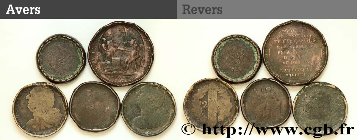 LOTS Lot de cinq monnaies de la Révolution française transformés en palet n.d. s.l. B