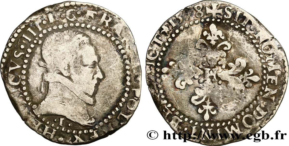 HENRI III Demi-franc au col plat 1578 Limoges TB