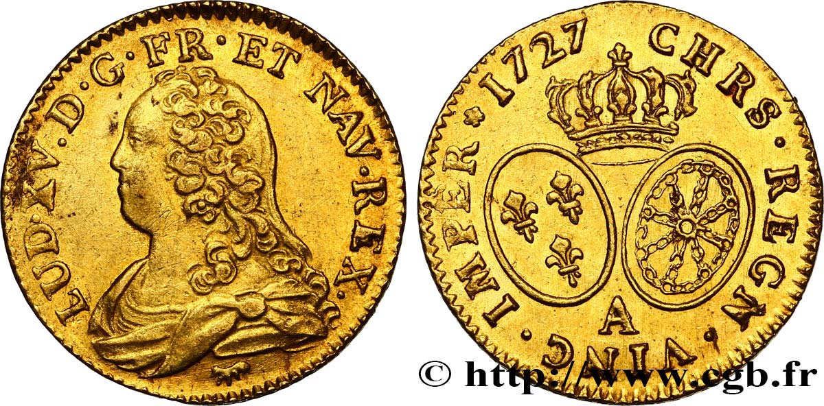 LOUIS XV  THE WELL-BELOVED  Louis d or aux écus ovales, buste habillé 1727 Paris fVZ