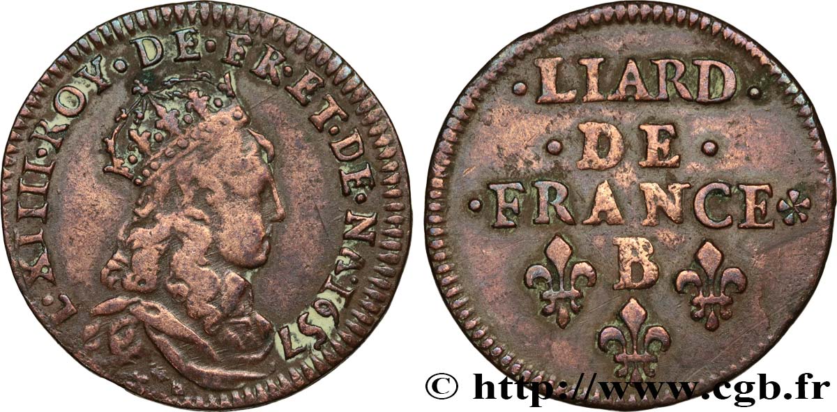 LOUIS XIV  THE SUN KING  Liard du 2e type 1657 Acquigny XF
