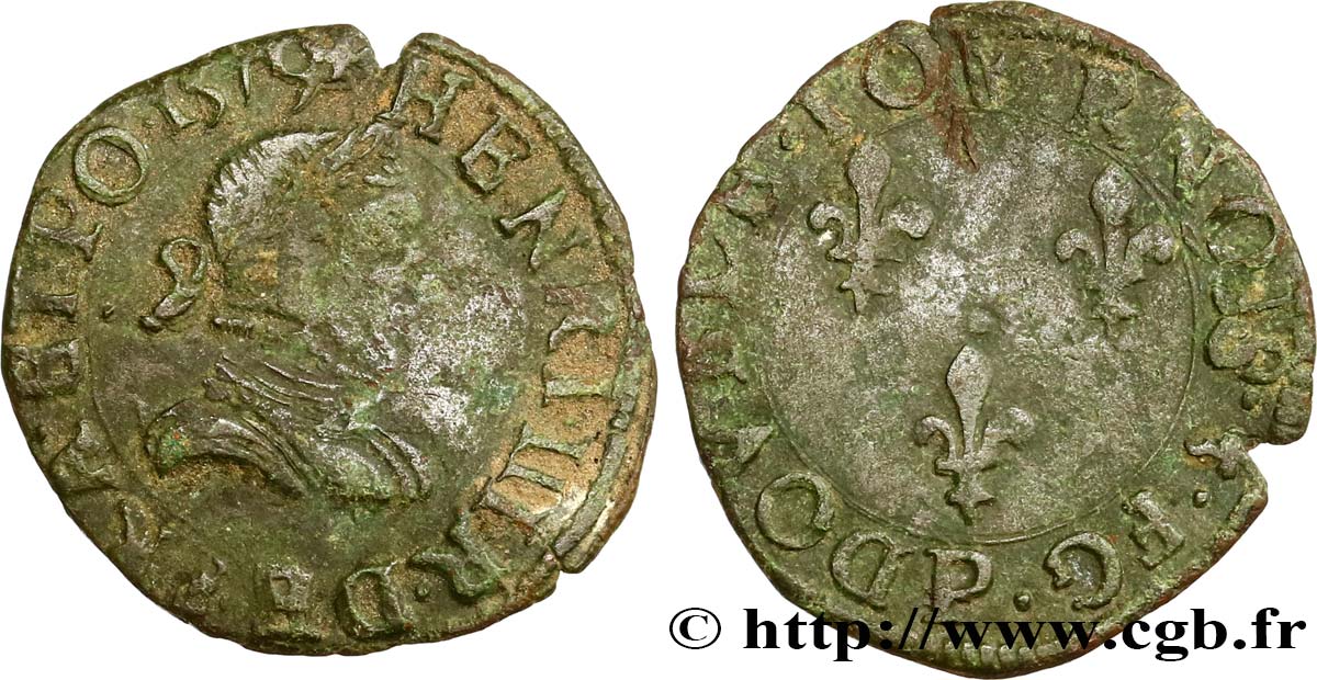HENRY III Double tournois, 1er type de Dijon 1579 Dijon BC/BC+