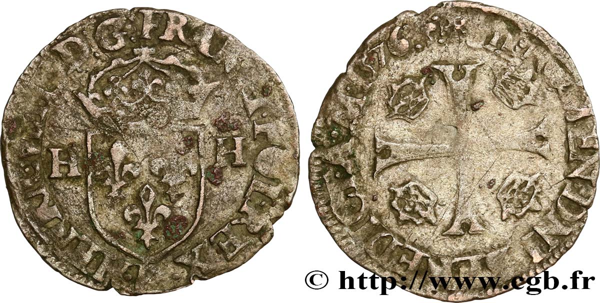HENRY III Douzain aux deux H, 1er type 1576 Lyon BC+