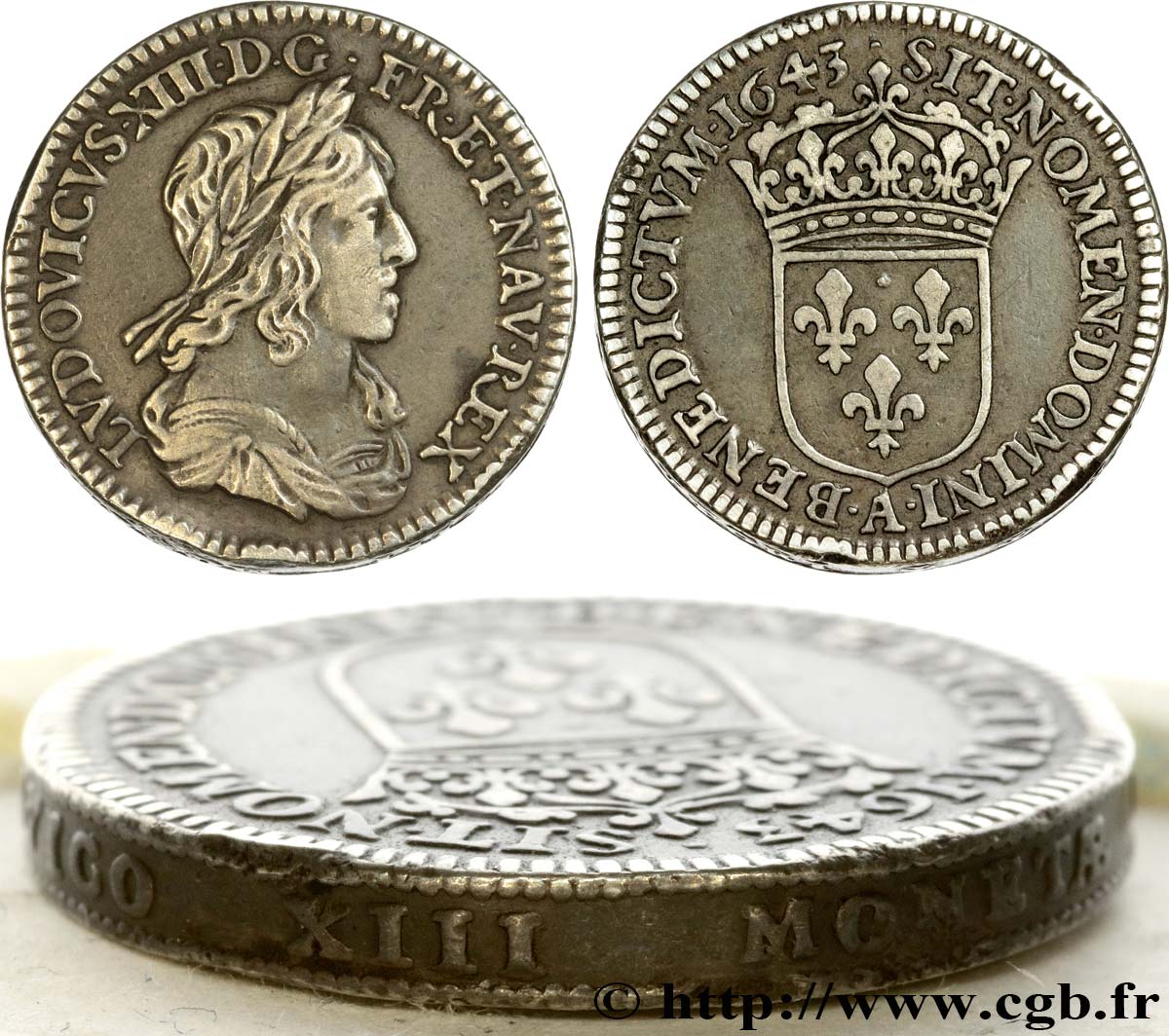 LOUIS XIII  Piéfort de poids quadruple du douzième d écu, 3e type, 2e poinçon de Warin 1643 Paris, Monnaie du Louvre BB/q.SPL
