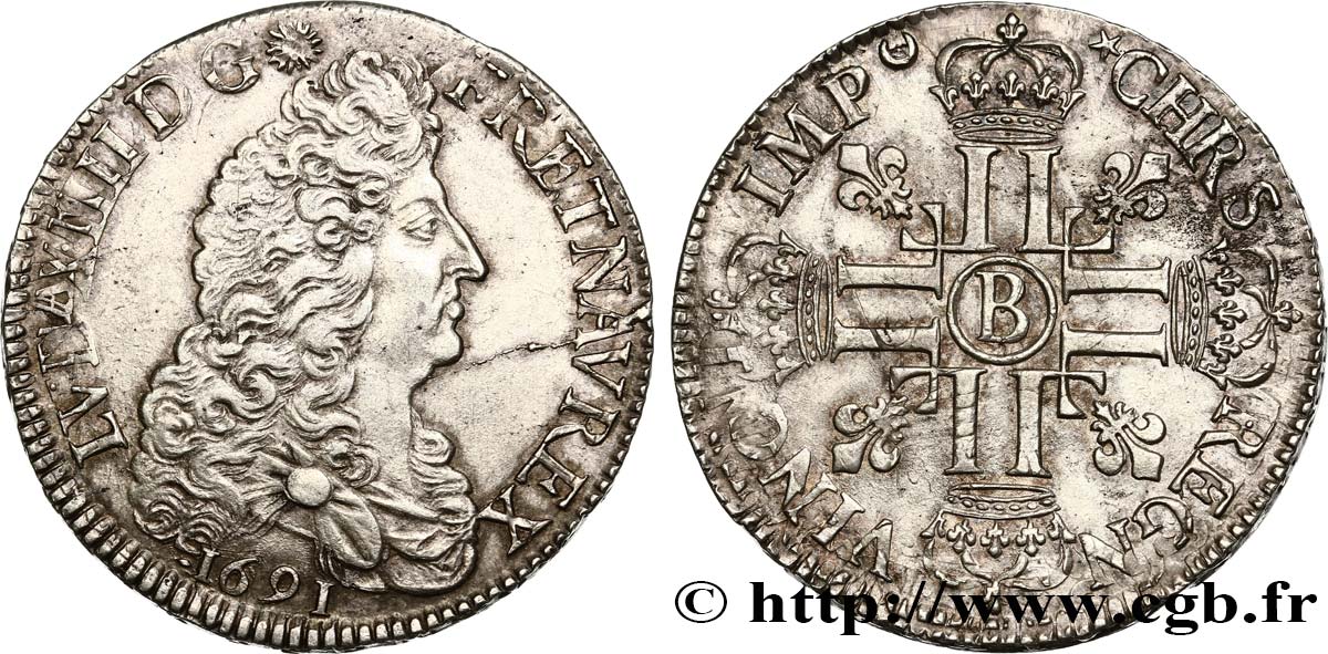 LOUIS XIV  THE SUN KING  Écu aux huit L, 1er type 1691 Rouen VZ