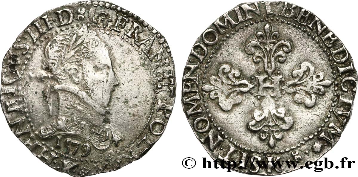 HENRY III Franc au col plat 1579 Bordeaux XF