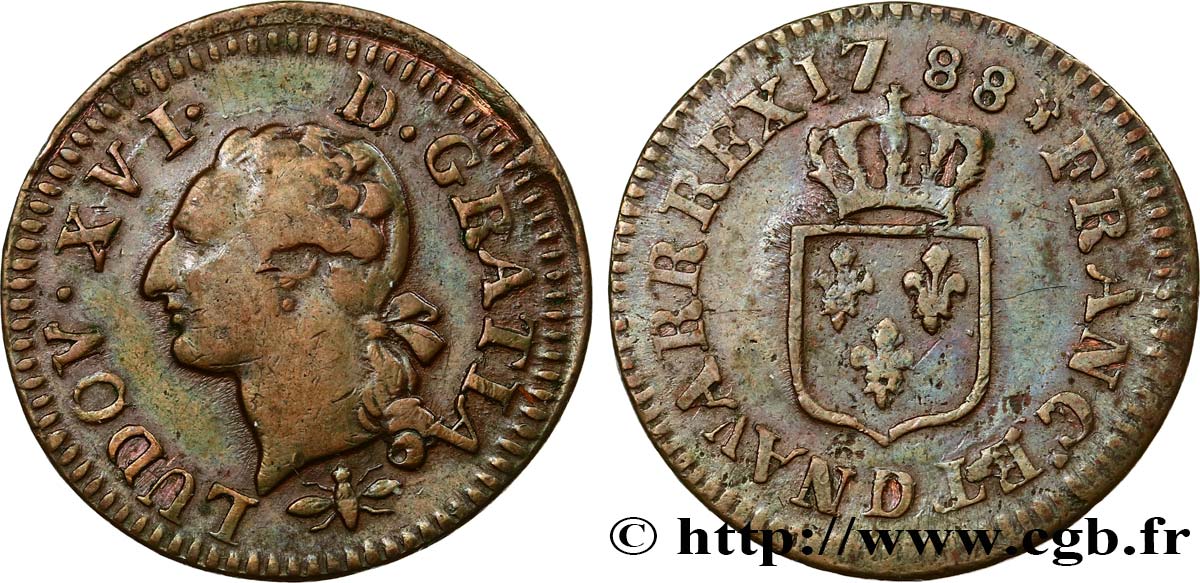LOUIS XVI Liard dit  à l écu  1788 Lyon fSS