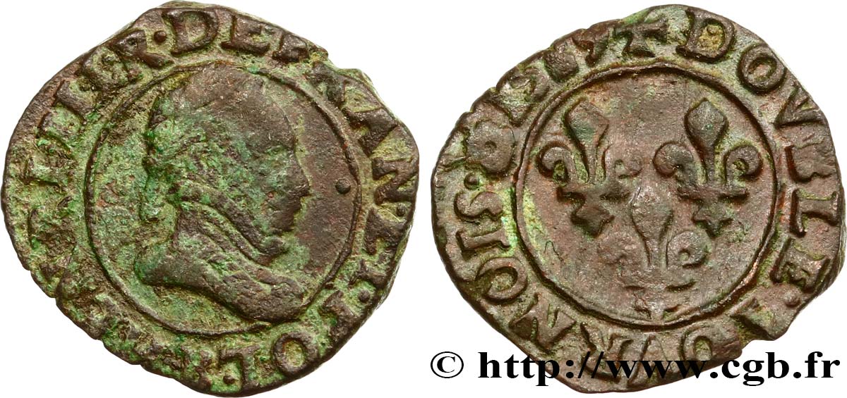 HENRI III Double tournois, type de Rouen 1589 Rouen TB+