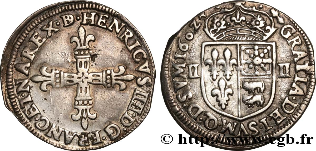 HENRY IV Quart d écu de Béarn 1602 Pau fVZ