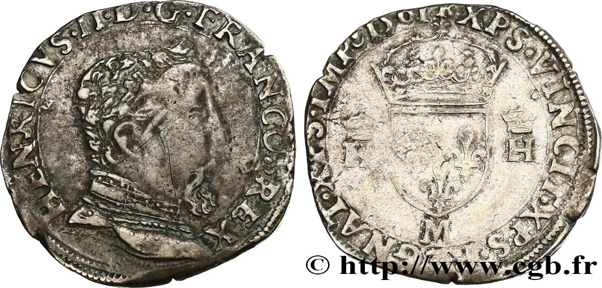 CHARLES IX. MONNAYAGE AU NOM DE HENRI II Teston à la tête nue, 5e type 1561 Toulouse TTB/TB+