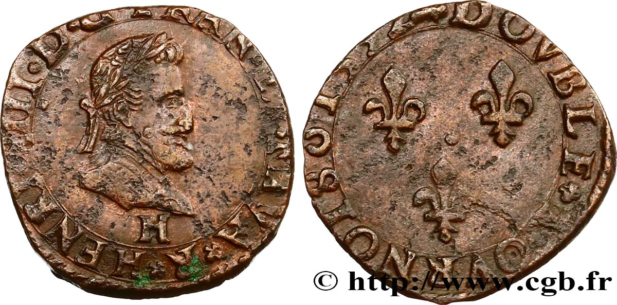 HENRI IV LE GRAND Double tournois, 2e type de La Rochelle 1592 La Rochelle TTB