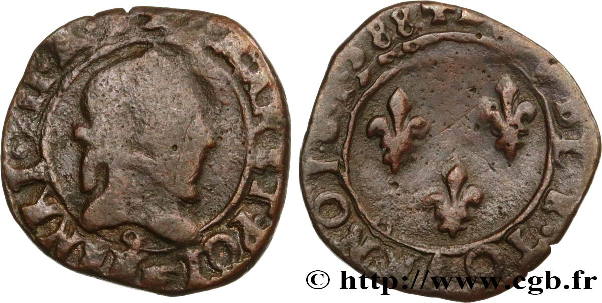 HENRY III Double tournois, type de Rennes 1588 Rennes BC
