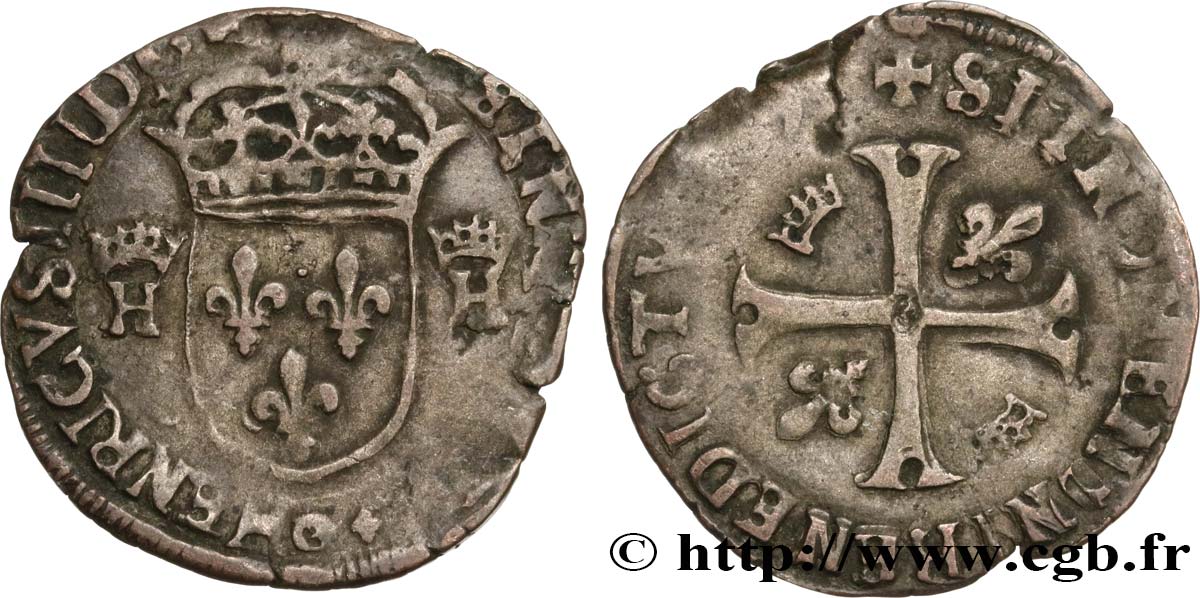 HENRY IV Douzain aux deux H couronnées, 9ème type 1593 Clermont-Ferrand S