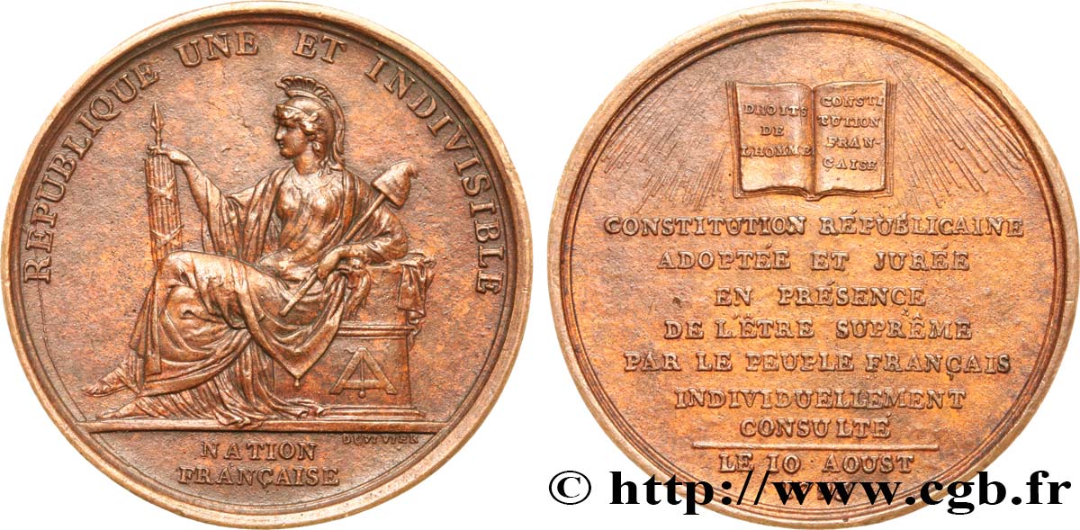 THE CONVENTION Médaille, acceptation de la Constitution 1793 Paris AU