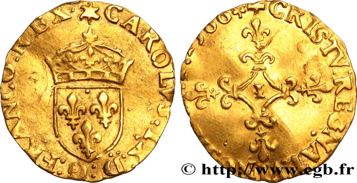 CHARLES IX Écu d or au soleil, 1er type 1566 Limoges MBC