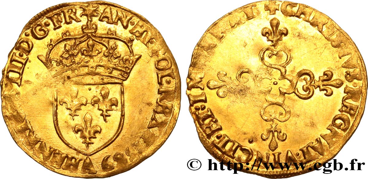 HENRY III Écu d or au soleil, 3e type 1589 Paris EBC/MBC+