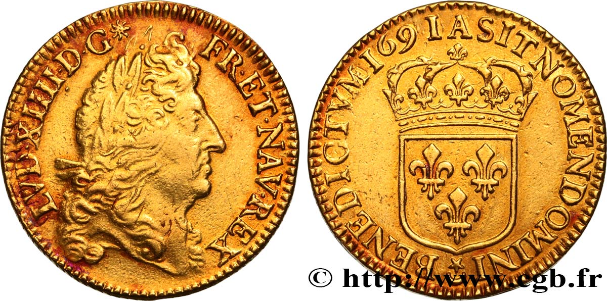LOUIS XIV  THE SUN KING  Double louis d or à l écu 1691 Paris BB/q.SPL