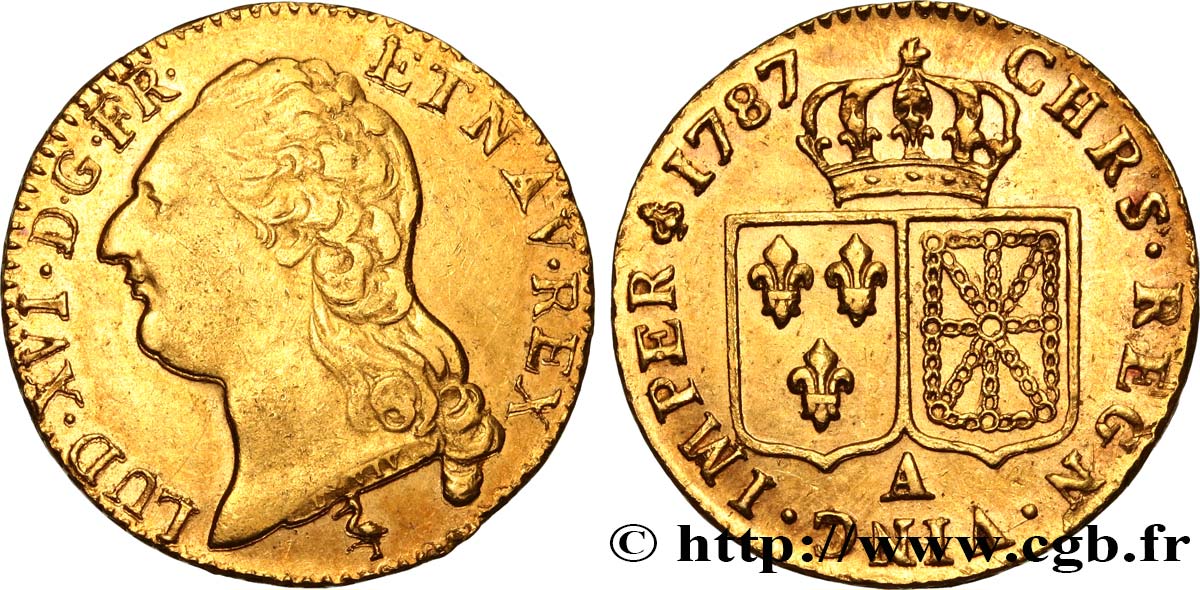 LOUIS XVI Louis d or aux écus accolés 1787 Paris MBC+/EBC