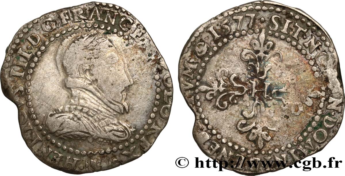 HENRY III Demi-franc au col plat 1577 Rouen BC