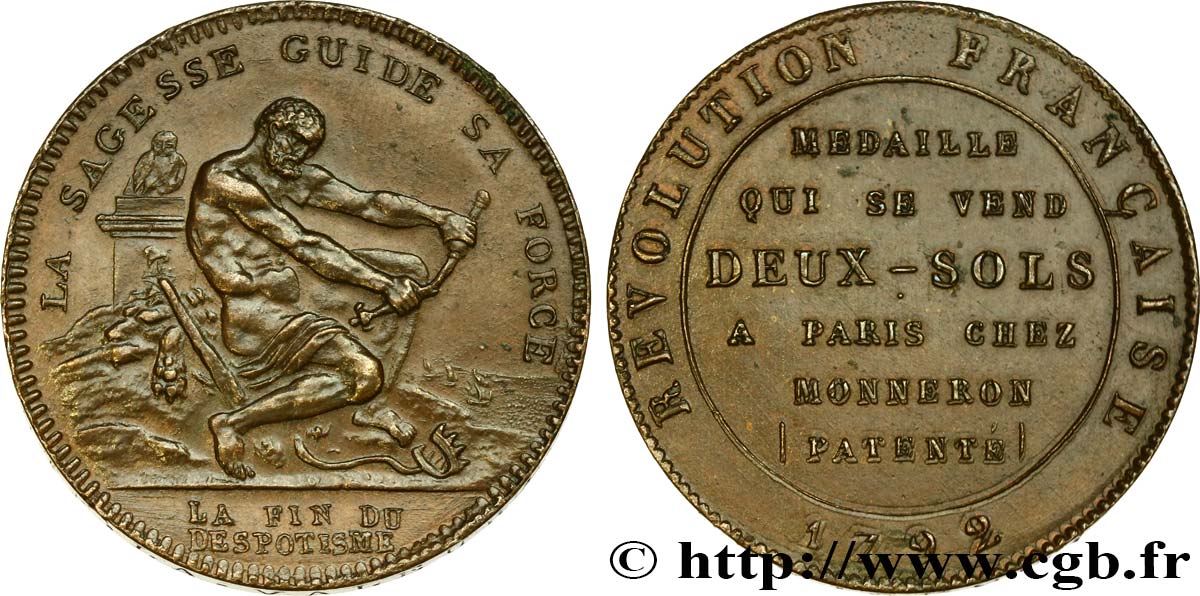 REVOLUTION COINAGE / CONFIANCE (MONNAIES DE…) Monneron de 2 sols à l Hercule 1792 Birmingham, Soho AU
