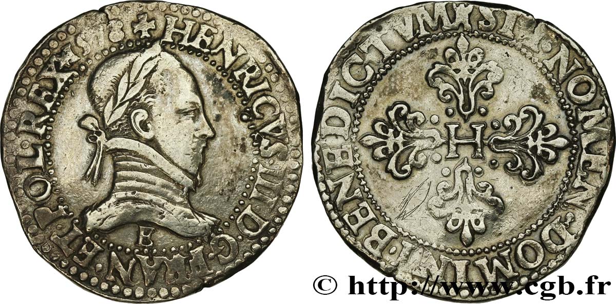 HENRY III Franc au col plat 1578 Tours XF