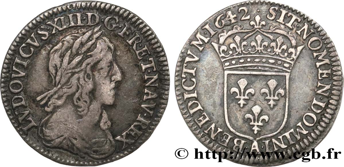 LOUIS XIII  Douzième d écu, buste drapé et cuirassé (2e buste de Jean Warin) 1642 Paris, Monnaie de Matignon SS