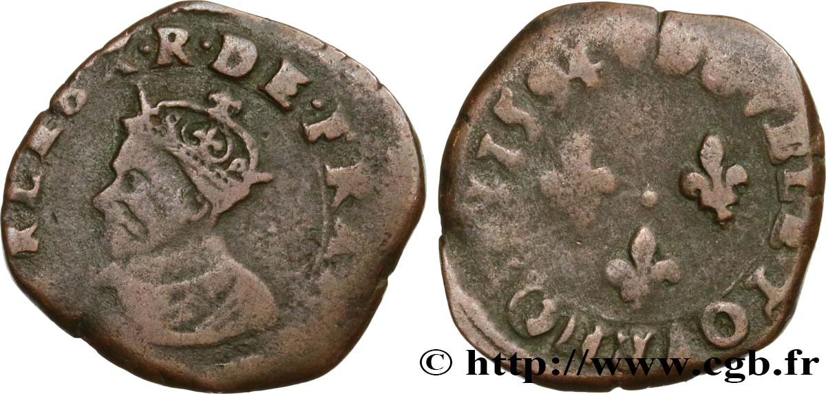CHARLES X, CARDINAL DE BOURBON Double tournois, type de Troyes 1594 Troyes TB