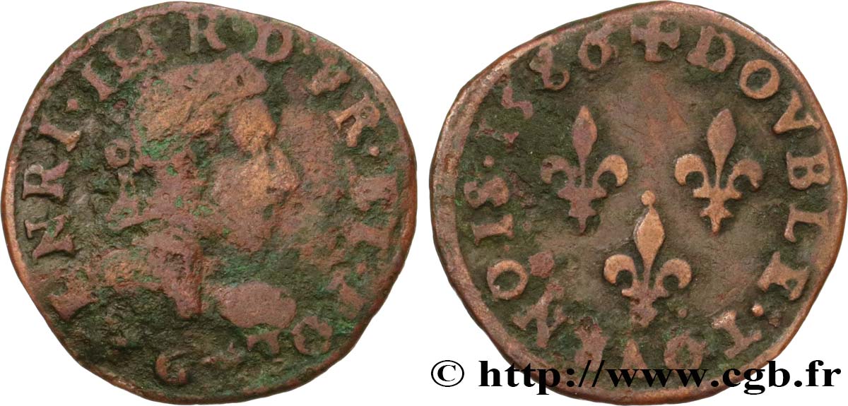 HENRY III Double tournois, type de Poitiers 1586 Poitiers F