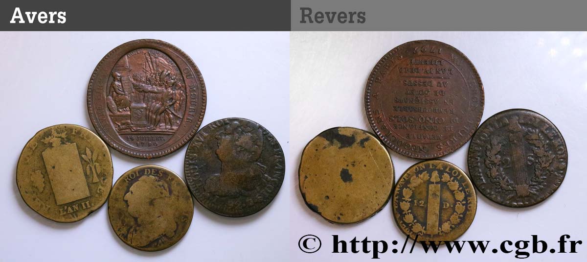 LOTES Lot de quatre monnaies de la Révolution française n.d. s.l. RC+