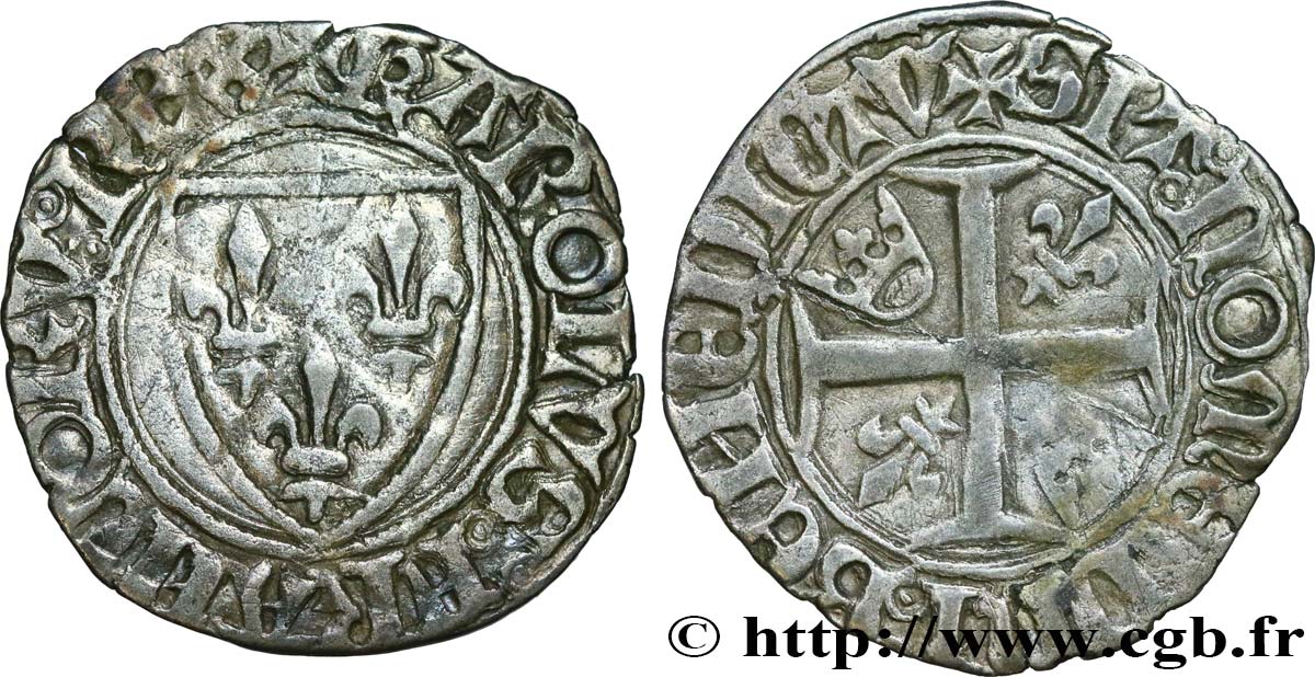 CHARLES VI LE FOU OU LE BIEN AIMÉ Blanc dit  guénar  n.d. Rouen TB/TB+