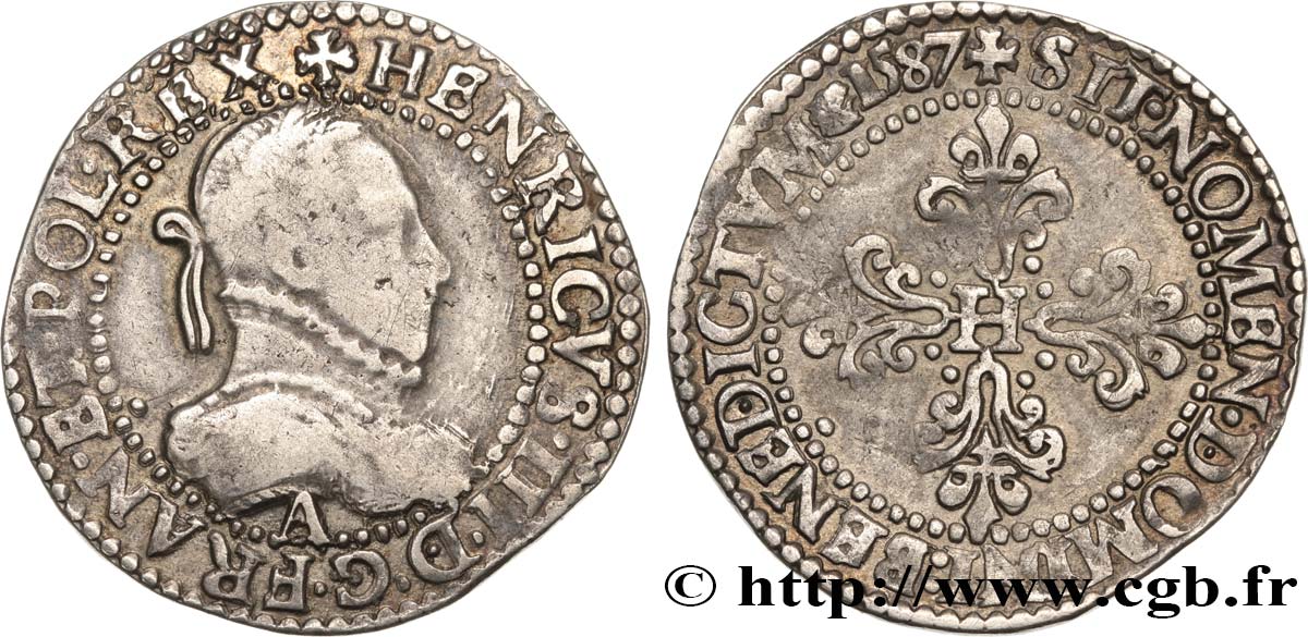 HENRI III Demi-franc au col gaufré 1587 Paris TTB