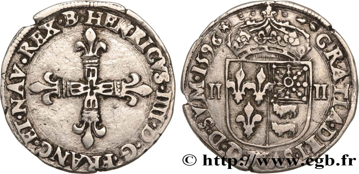 HENRY IV Quart d écu de Béarn 1596 Pau XF