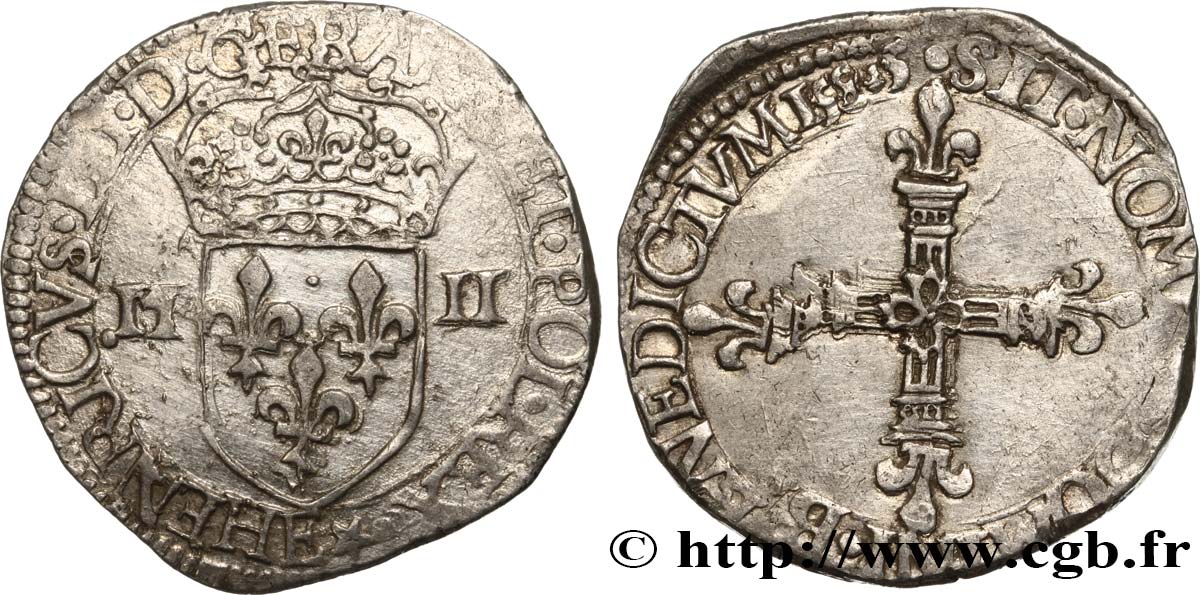 HENRI III Quart d écu, écu de face 1585 Tours TTB