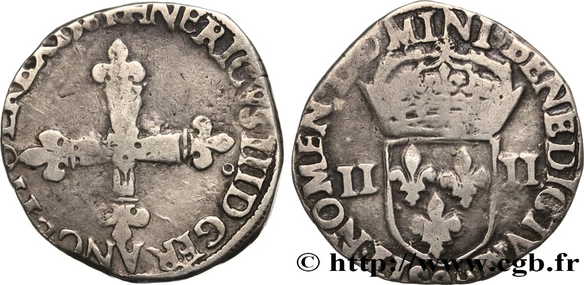 HENRI III Quart d écu, croix de face, variété de légende 1581 Rennes TB