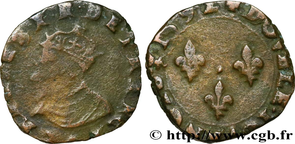 CHARLES X, CARDINAL DE BOURBON Double tournois, type de Troyes 1592 Troyes B+