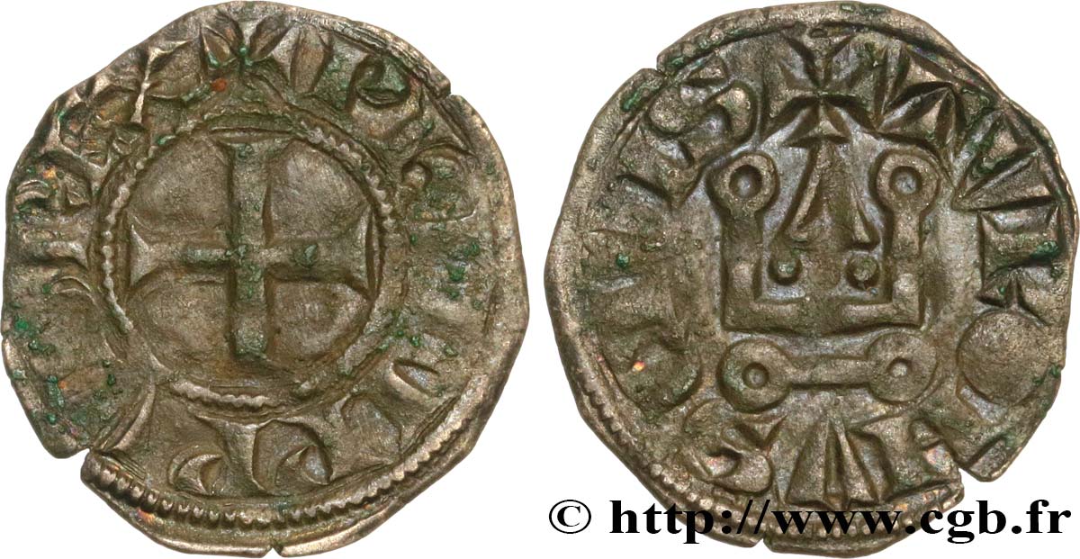 PHILIPPE III LE HARDI ET PHILIPPE IV LE BEL - MONNAYAGE COMMUN (à partir de 1280) Denier tournois à l O rond n.d. s.l. TTB