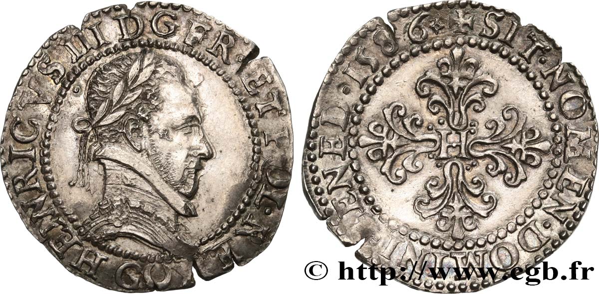 LIGUE. COINAGE AT THE NAME OF HENRY III Demi-franc au col plat 1586 (1591-1592) Poitiers VZ