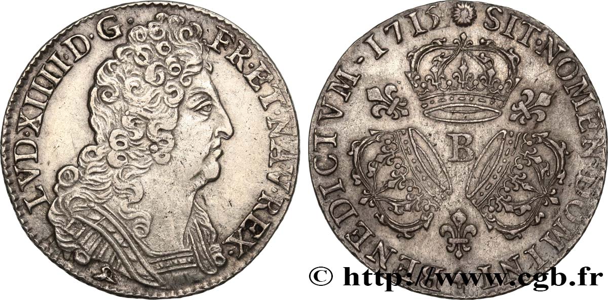 LOUIS XIV  THE SUN KING  Quart d écu aux trois couronnes 1715 Rouen q.SPL