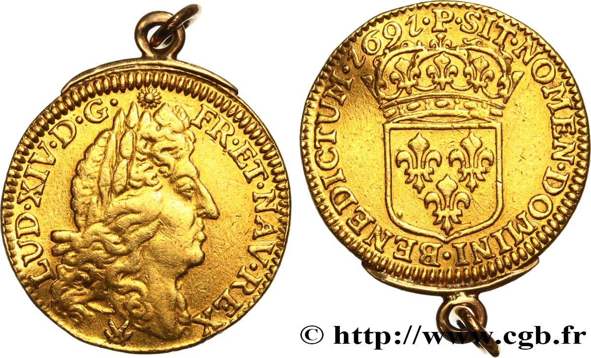 LOUIS XIV  THE SUN KING  Louis d or à l écu 1691 Dijon q.BB/BB