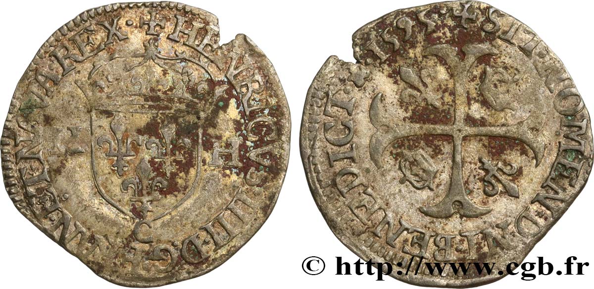 HENRI IV LE GRAND Douzain aux deux H, 2e type 1595 Saint-Lô TB