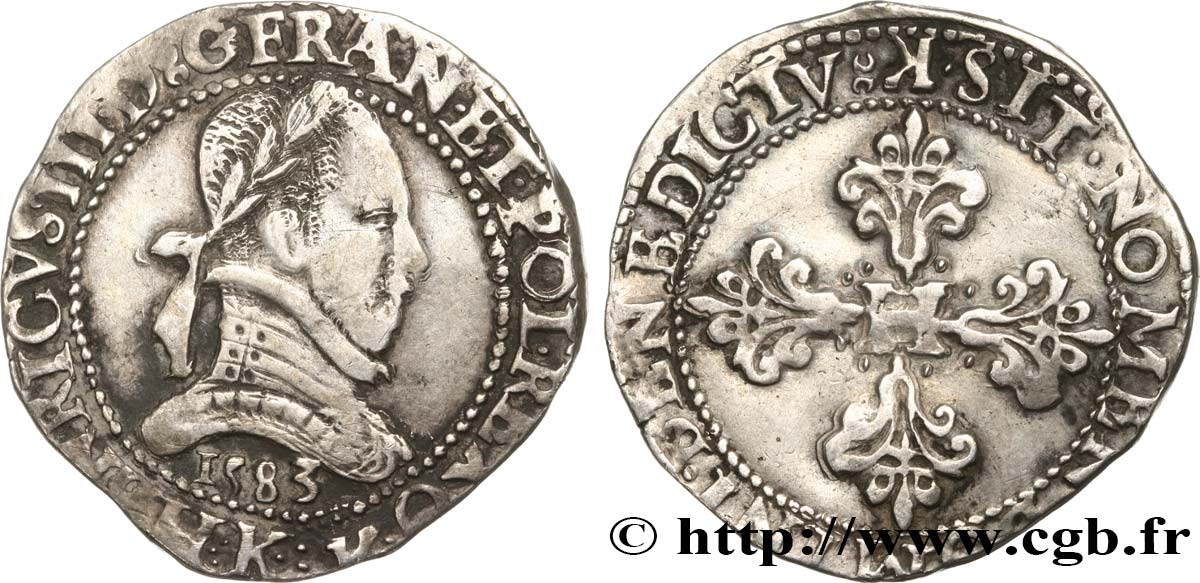 HENRY III Franc au col plat 1583 Bordeaux q.BB