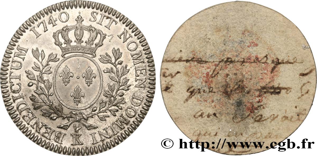 LOUIS XV  THE WELL-BELOVED  Tirage en étain du revers du demi-écu dit  au bandeau  1740 Bordeaux EBC