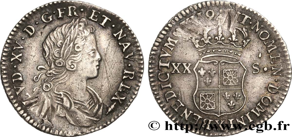LOUIS XV  THE WELL-BELOVED  XX sols de Navarre 1719 Amiens SS