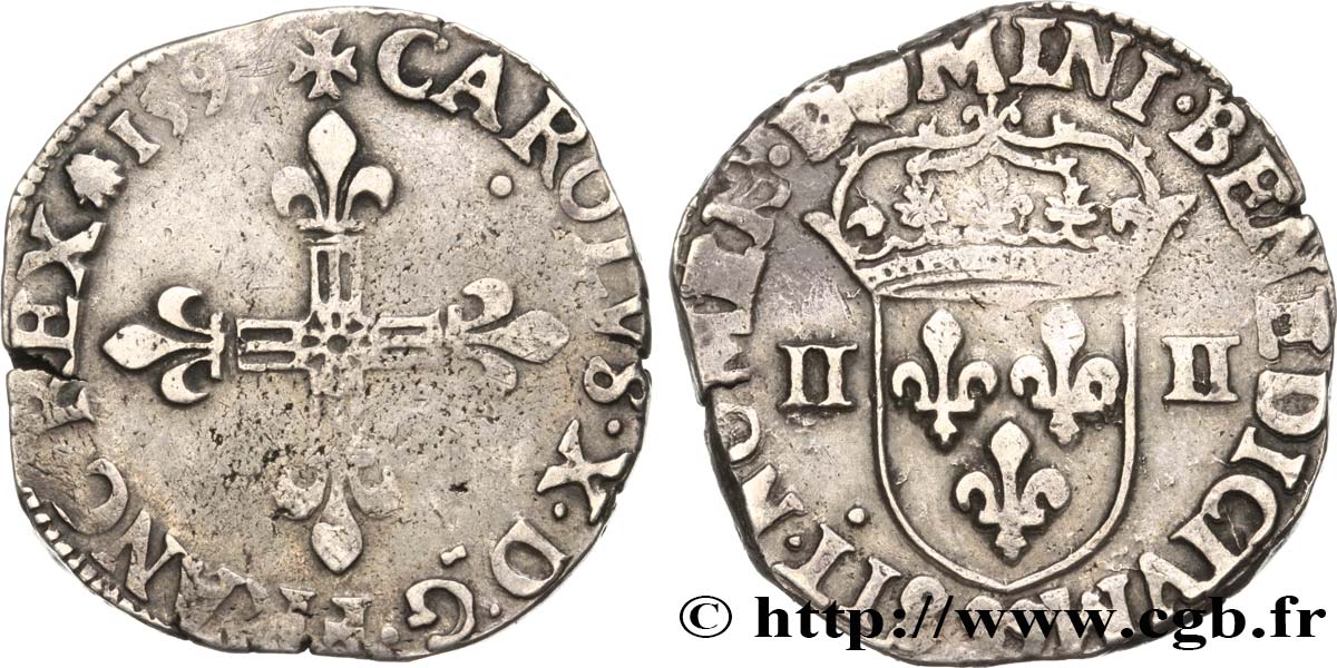 CHARLES X, CARDINAL DE BOURBON Quart d écu, croix de face 1597 Dinan TTB